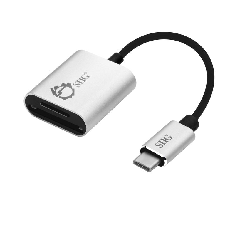 SIIG USB Type C 2-in-1 Card Reader for SD & Micro SD - Compact Aluminum Case - 5Gbps Data Transfer Rate - for MacBook Pro, Chromebook Pixel/Pixelbook, Samsung Galaxy S8, Other USB C Devices - Silver - Image 1